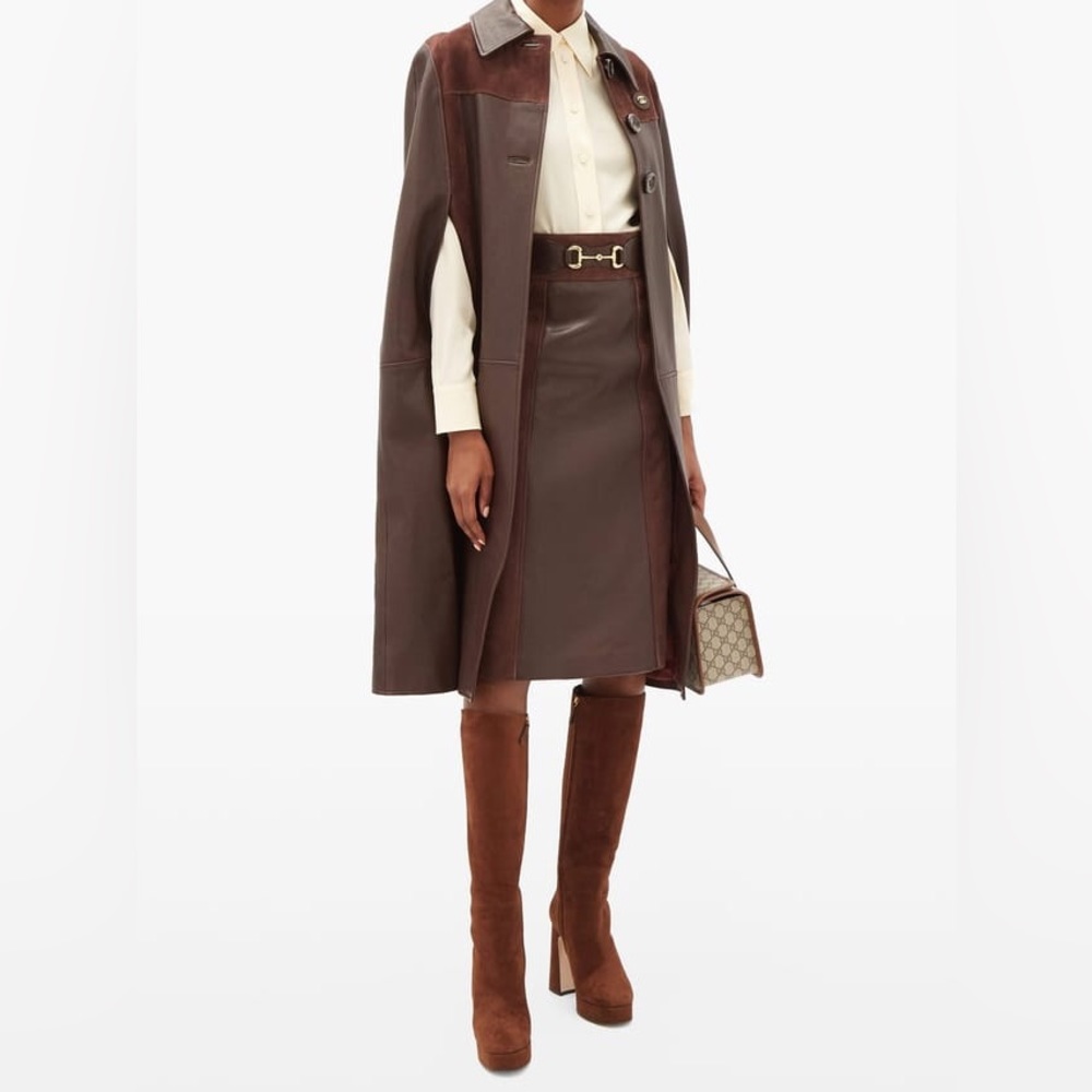 Gucci Horsebit Leather A-Line Skirt 44 IT